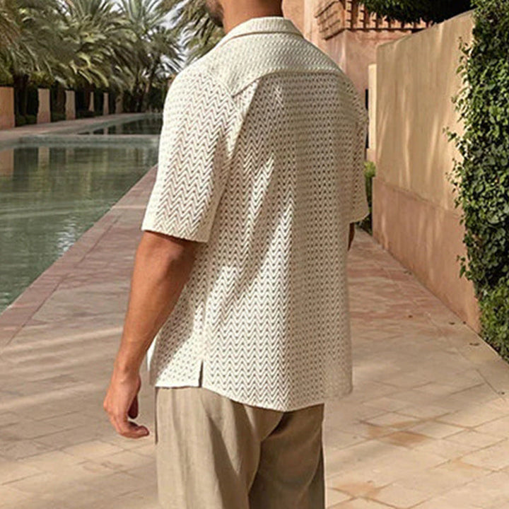 Heren Gebreid Vest – Slim Fit – Korte Mouw – Opengewerkt Patroon – Knopen Voorzijde