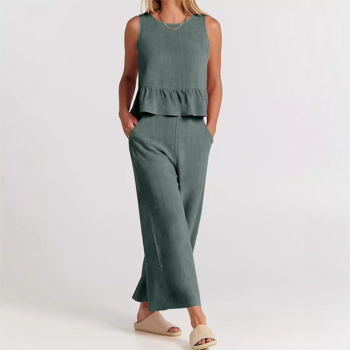 Dames Peplumtop – Relaxed Fit – Mouwloos – Natuurlijke Ademende Stof