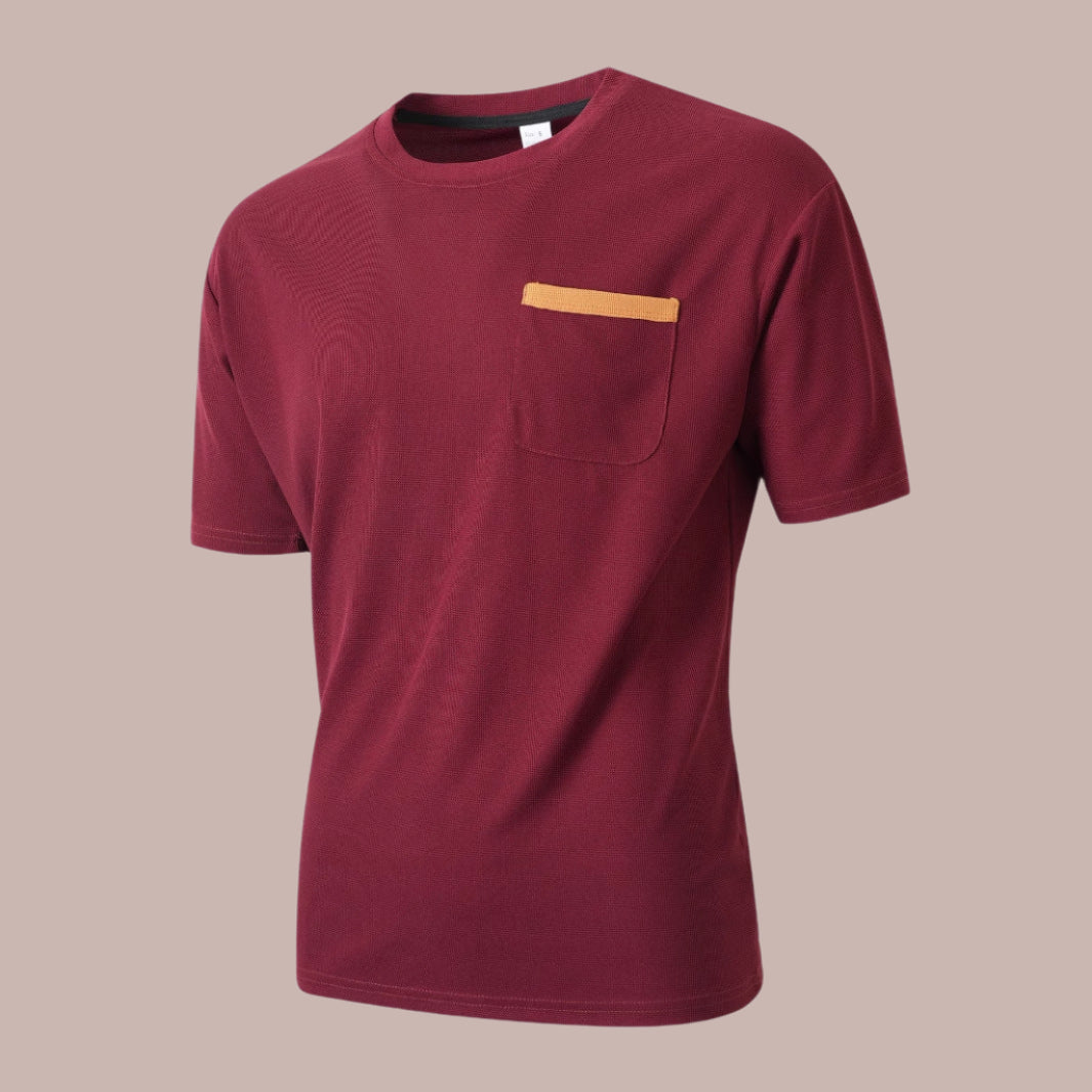 Heren T-shirt – Relaxed Fit – Ademend Textuur – Borstzak met Afwerking – Casual