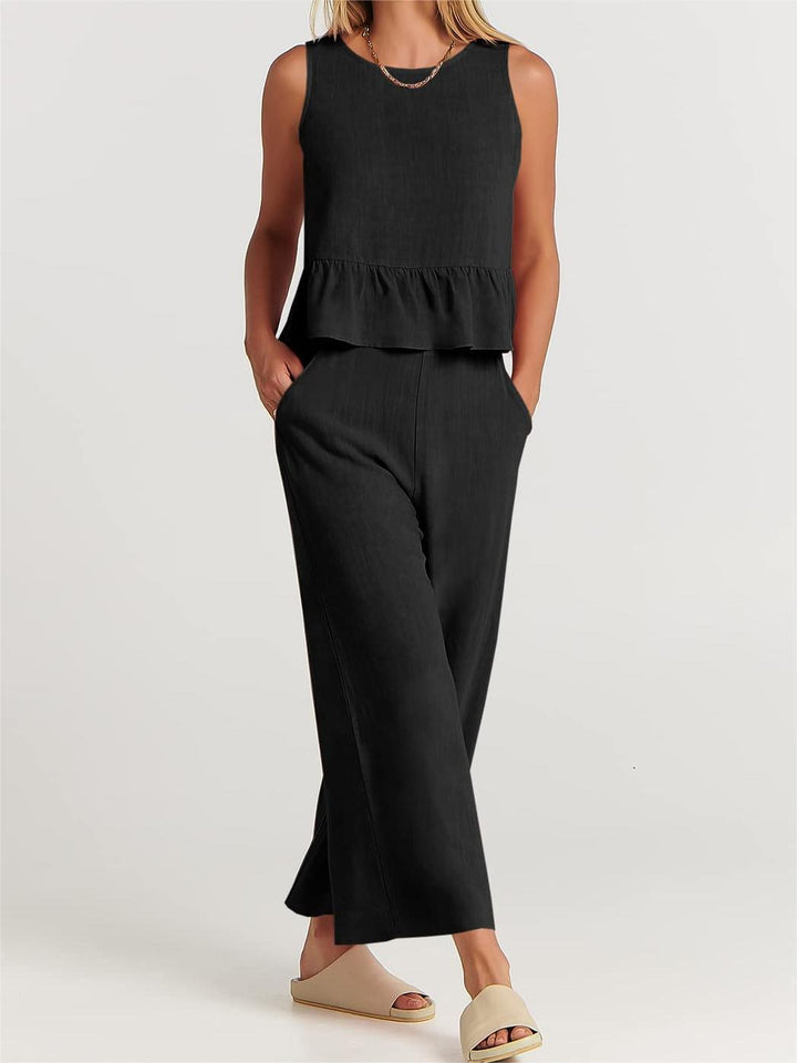 Dames Peplumtop – Relaxed Fit – Mouwloos – Natuurlijke Ademende Stof