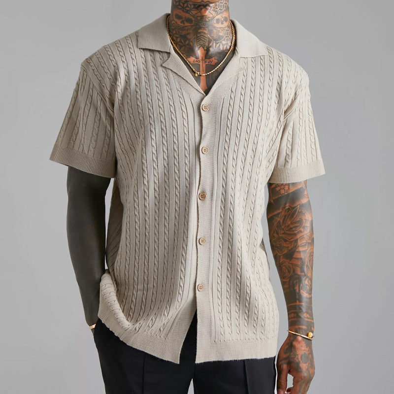 Heren Overhemd met Knoopsluiting – Zachte Knit – Relaxte Pasvorm – Korte Mouw