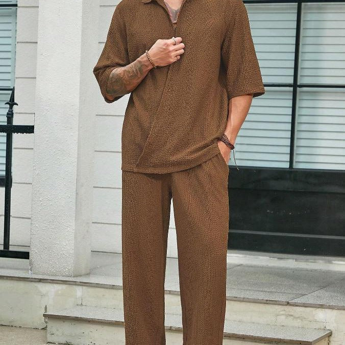 Heren Set met Overhemd en Broek – Relaxed Fit – Natuurlijk Ademend – Casual Look