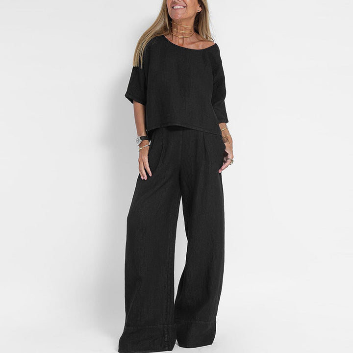 Dames Twee-Delige Set – Casual Pasvorm – Ademend Materiaal – Wijde Broek & Top