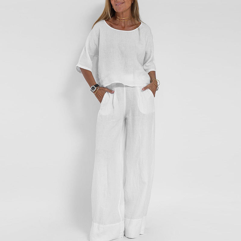 Dames Twee-Delige Set – Casual Pasvorm – Ademend Materiaal – Wijde Broek & Top