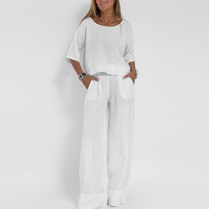 Dames Twee-Delige Set – Casual Pasvorm – Ademend Materiaal – Wijde Broek & Top