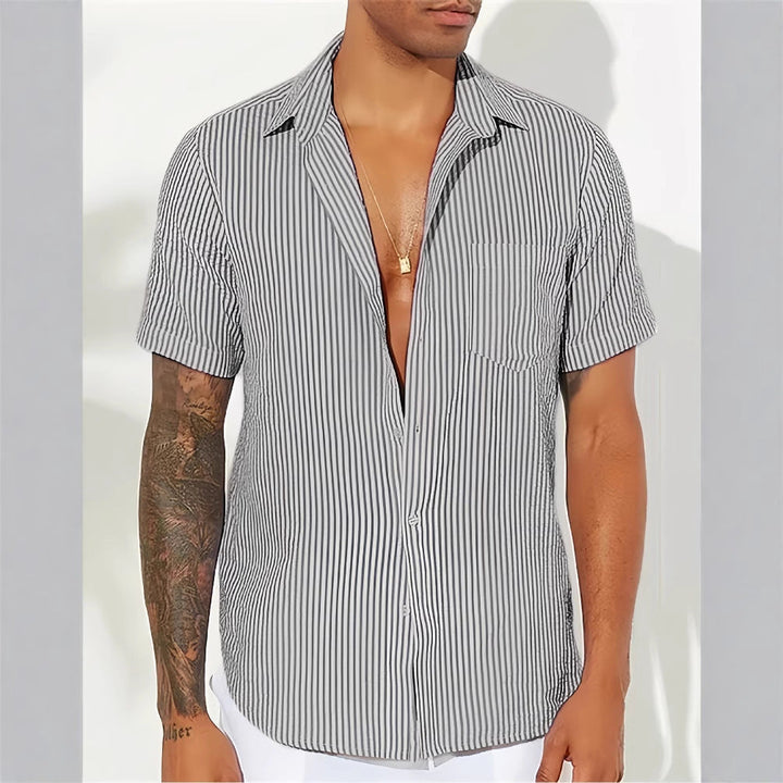Heren Overhemd – Relaxed Fit – Ademend Materiaal – Korte Mouw – Verticale Strepen