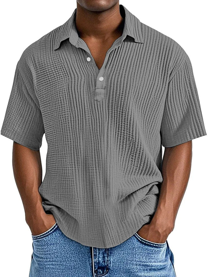 Heren Overhemd – Relaxed Fit – Korte Mouw – Kreukelstructuur – Ademend Materiaal