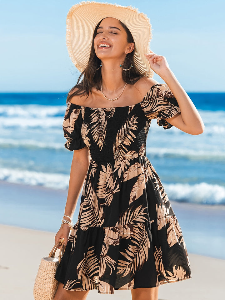 Olivia | Tropische Off-Shoulder Jurk met Gelaagde Ontwerpen