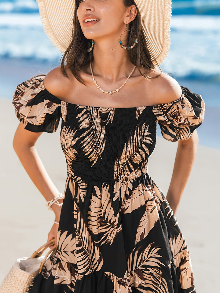 Olivia | Tropische Off-Shoulder Jurk met Gelaagde Ontwerpen