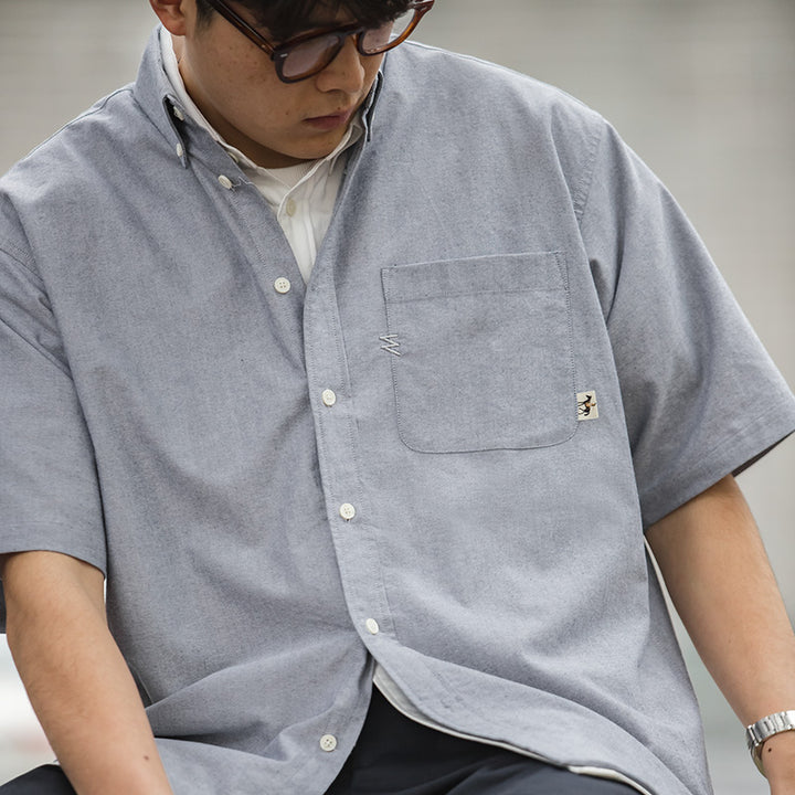 Omar - oxford| Retro Oversized Korte Mouw Shirt met Zak