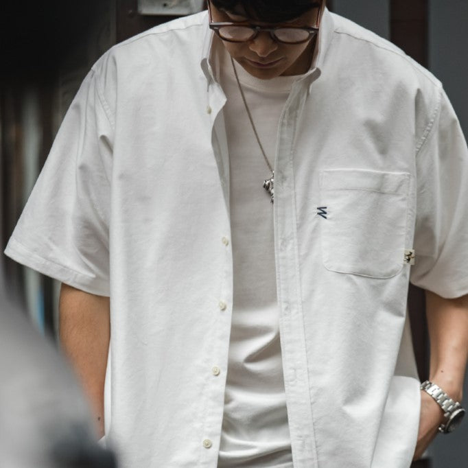 Omar - oxford| Retro Oversized Korte Mouw Shirt met Zak