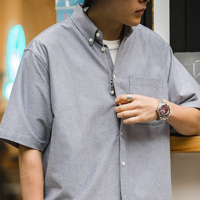 Omar - oxford| Retro Oversized Korte Mouw Shirt met Zak