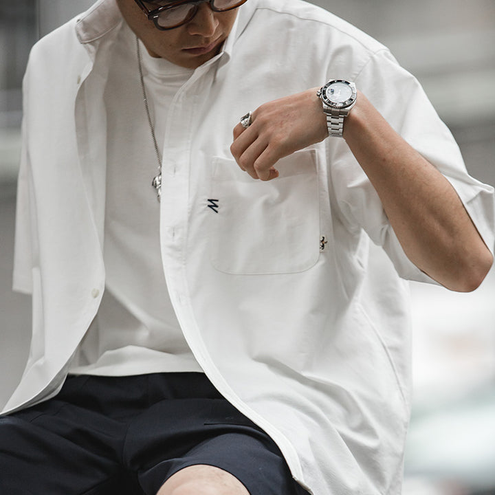 Omar - oxford| Retro Oversized Korte Mouw Shirt met Zak