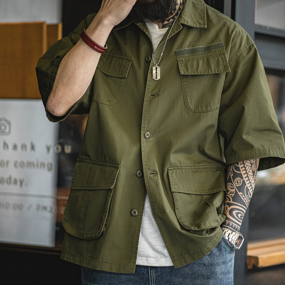 Prince  | Vintage Werkshirt met Vier Zakken en Korte Mouwen