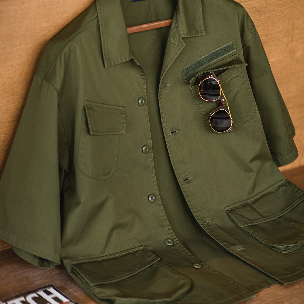 Prince  | Vintage Werkshirt met Vier Zakken en Korte Mouwen