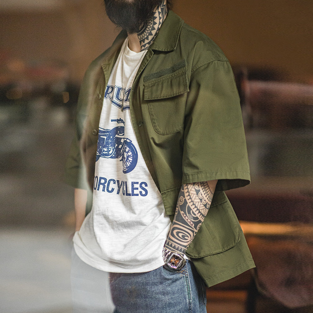 Prince  | Vintage Werkshirt met Vier Zakken en Korte Mouwen