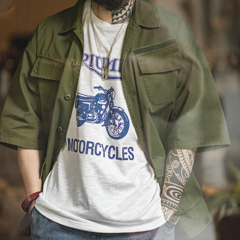 Prince  | Vintage Werkshirt met Vier Zakken en Korte Mouwen