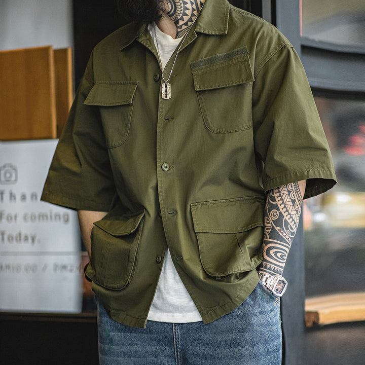 Prince  | Vintage Werkshirt met Vier Zakken en Korte Mouwen