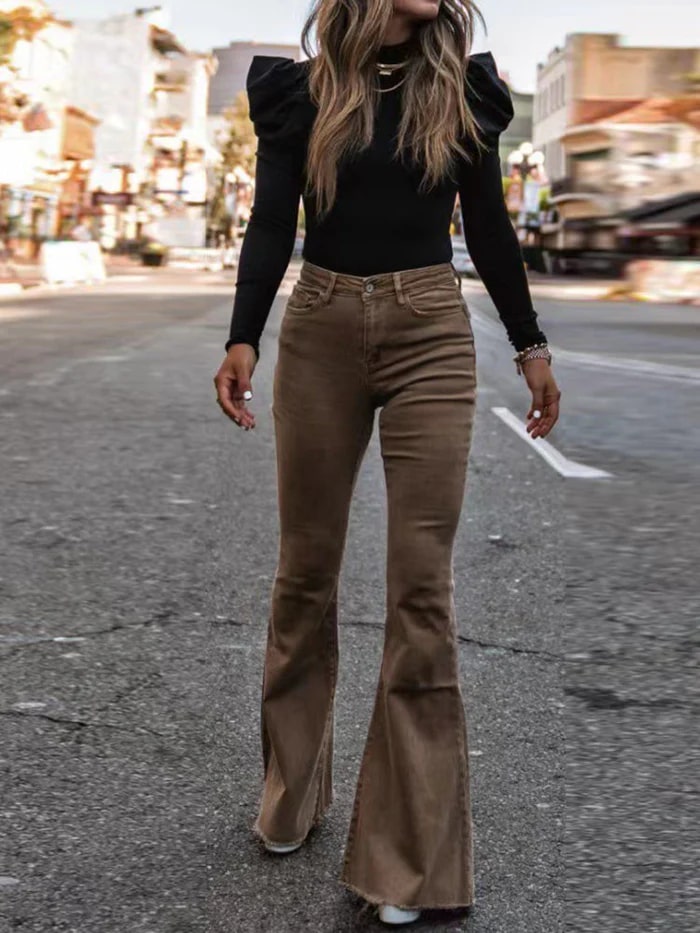 Puline - Trendy Hoge Taille Flared Broek
