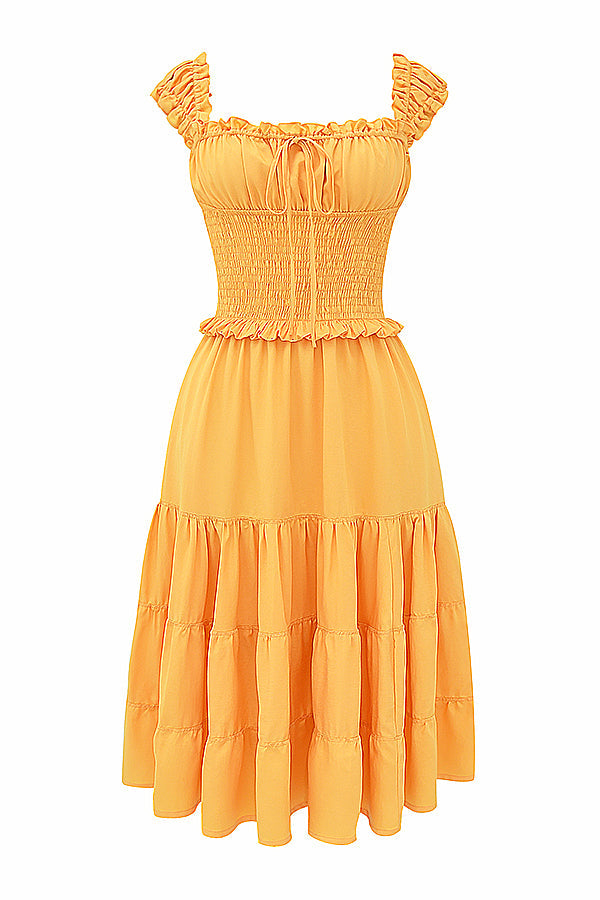 Quincee | Elegante Gesmokte Midi-jurk met Ruches voor Dames