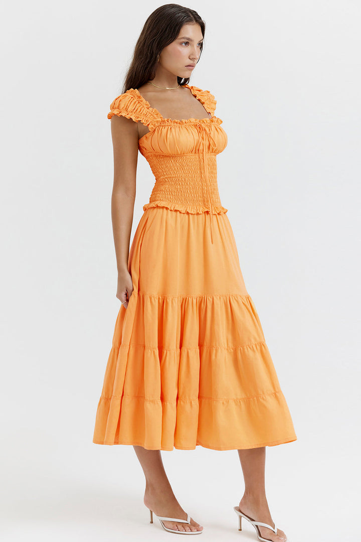 Quincee | Elegante Gesmokte Midi-jurk met Ruches voor Dames