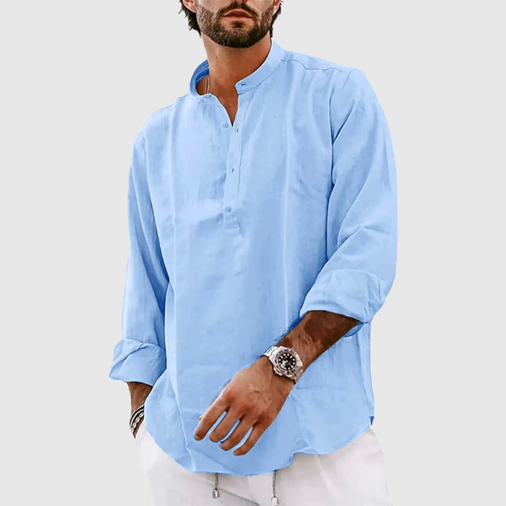 Heren Henley Shirt – Relaxte Pasvorm – Ademend – Bandkraag – Lange Mouw Casual
