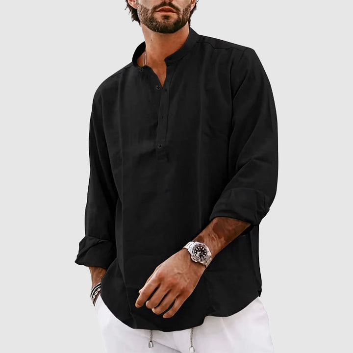 Heren Henley Shirt – Relaxte Pasvorm – Ademend – Bandkraag – Lange Mouw Casual