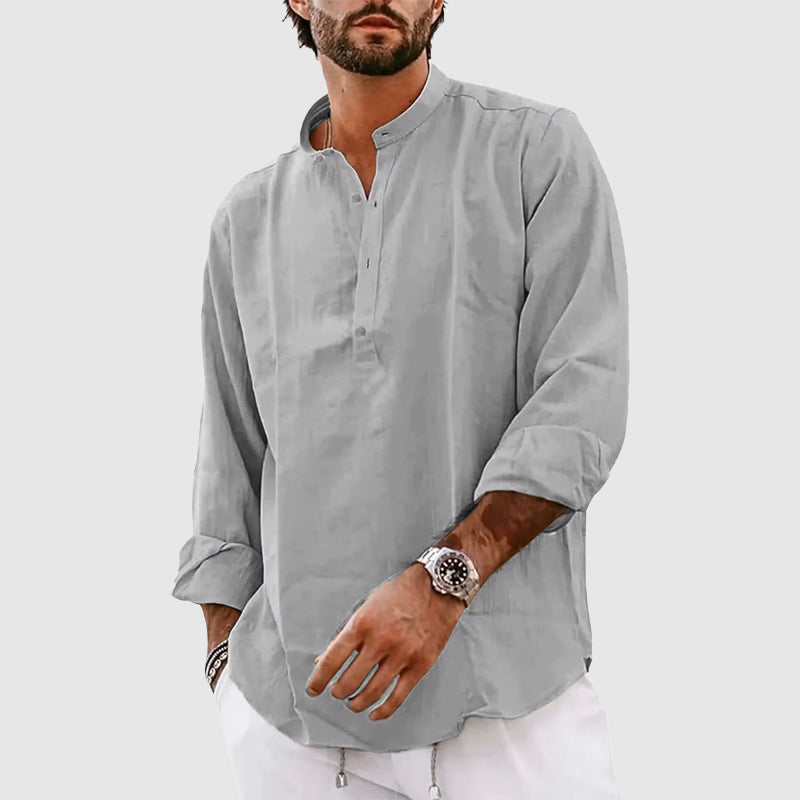 Heren Henley Shirt – Relaxte Pasvorm – Ademend – Bandkraag – Lange Mouw Casual