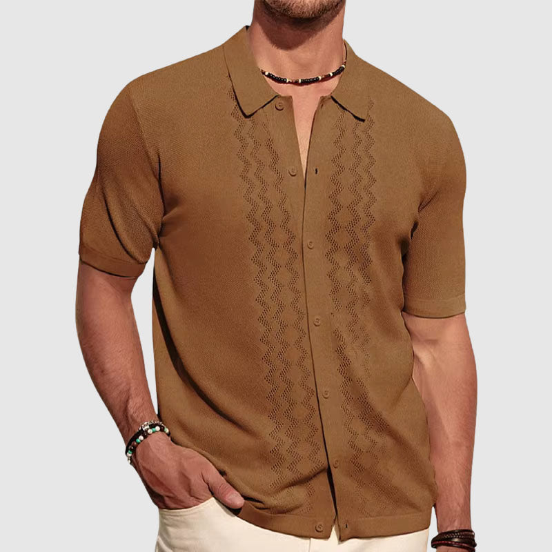 Heren Gebreid Overhemd – Relaxed Fit – Korte Mouw – Ademend Zacht Knit – Knopenfront