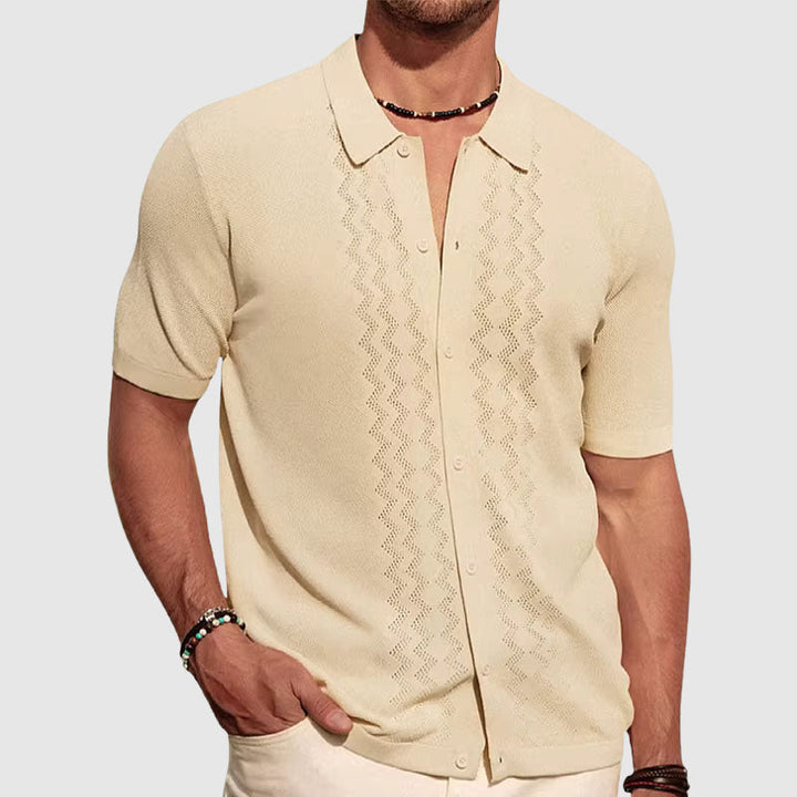 Heren Gebreid Overhemd – Relaxed Fit – Korte Mouw – Ademend Zacht Knit – Knopenfront