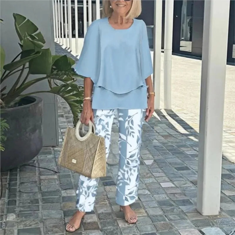 Dames Tweedelige Set – Luchtige Stof – Losvallende Top – Botanisch Rechte Broek