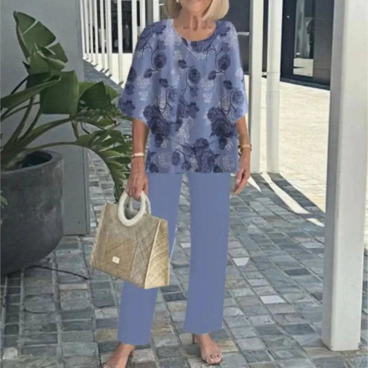 Dames Tweedelige Set – Luchtige Stof – Losvallende Top – Botanisch Rechte Broek