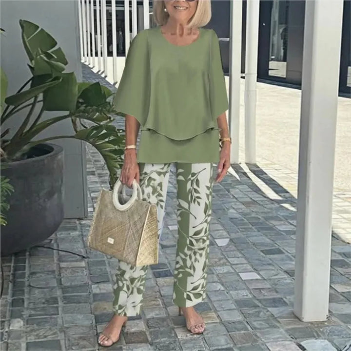 Dames Tweedelige Set – Luchtige Stof – Losvallende Top – Botanisch Rechte Broek