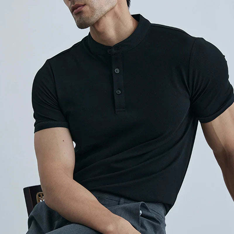 Heren T-shirt – Slim Fit – Kraag zonder knopen – Korte mouw – Ademend ontwerp
