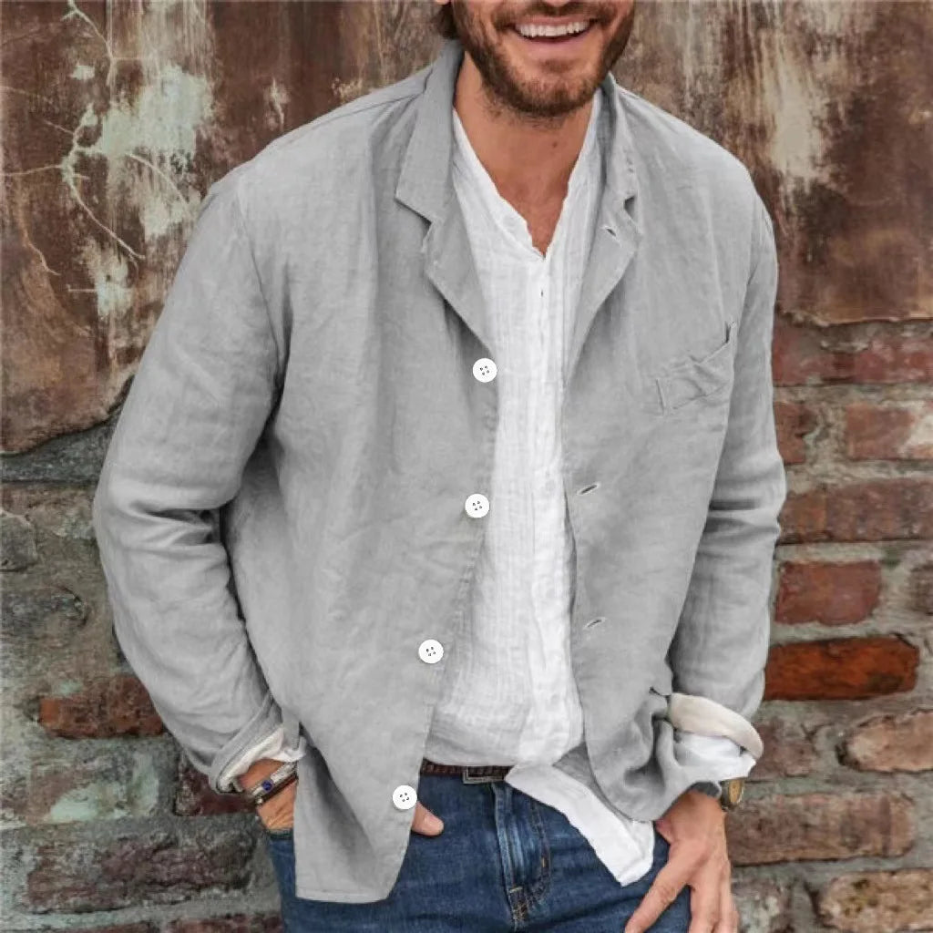 Heren Jack – Casual Pasvorm – Ademend Materiaal – Reverskraag – Knoopsluiting
