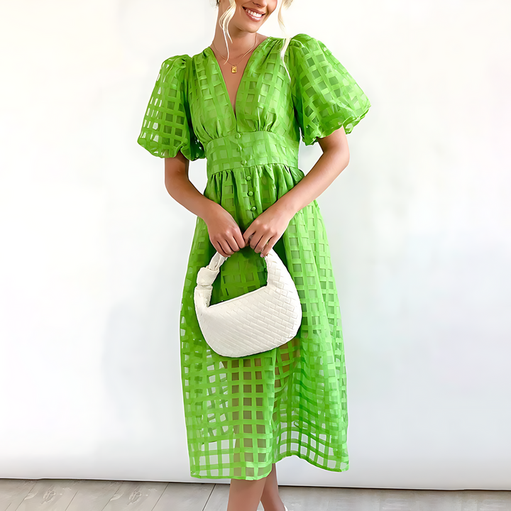 Samantha | Elegante Midi Jurk met Transparante Details