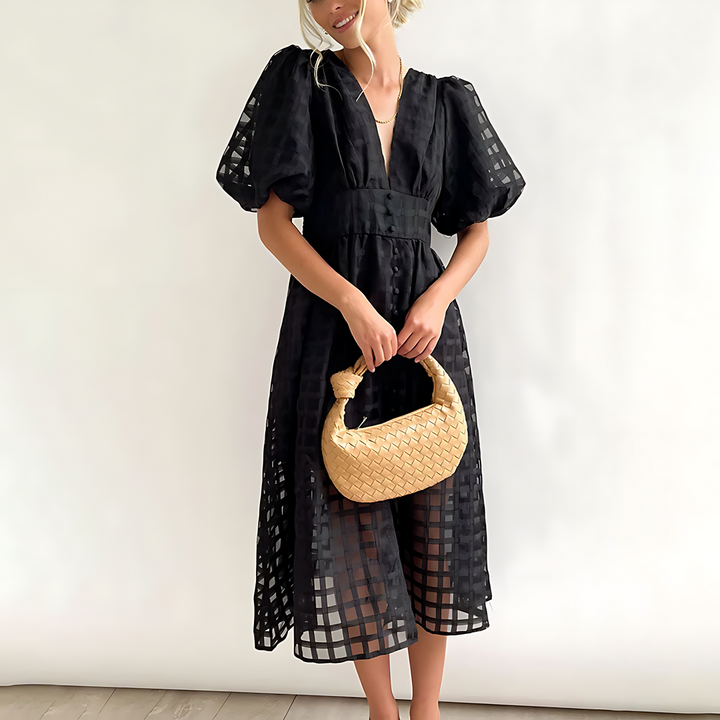 Samantha | Elegante Midi Jurk met Transparante Details