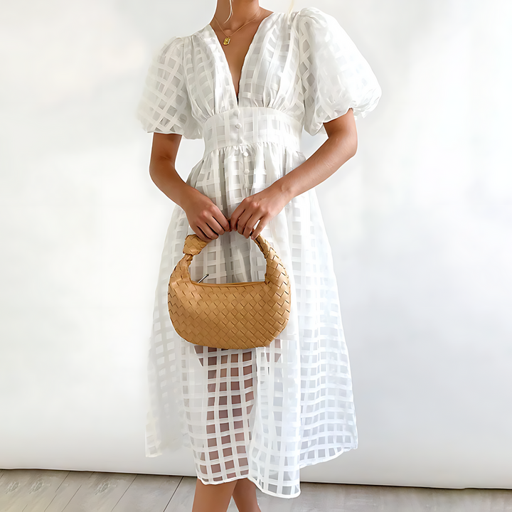Samantha | Elegante Midi Jurk met Transparante Details