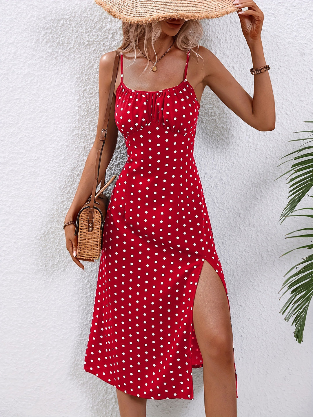 Sara | Polka Dot Midi Jurk met Elegante Split
