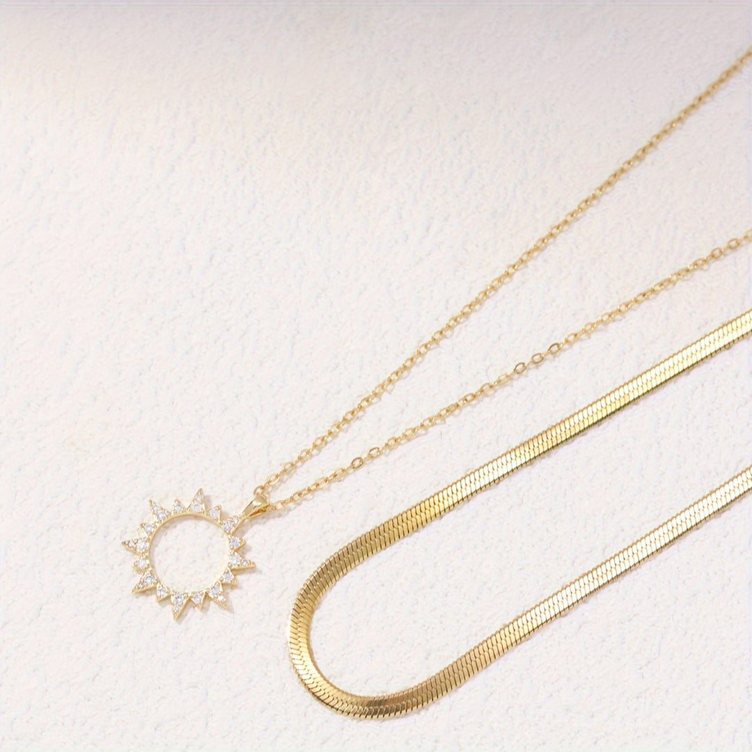 Sarah | Elegante Dubbele Ketting met Zon Hanger