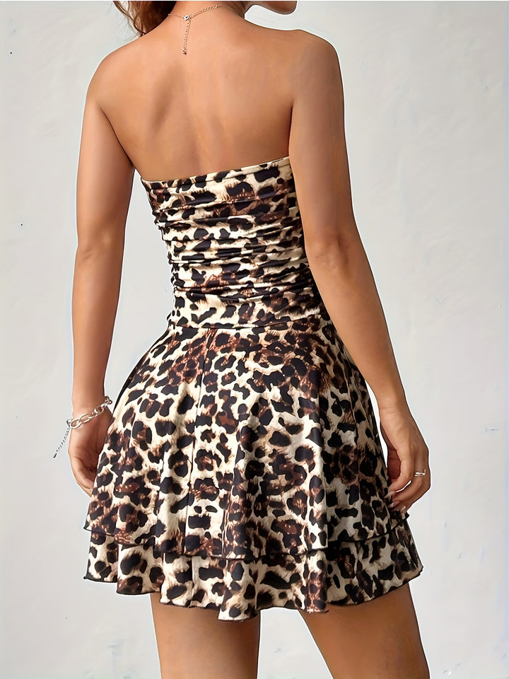Sasha | Sexy Luipaardprint Strapless Mini Jurk voor Dames