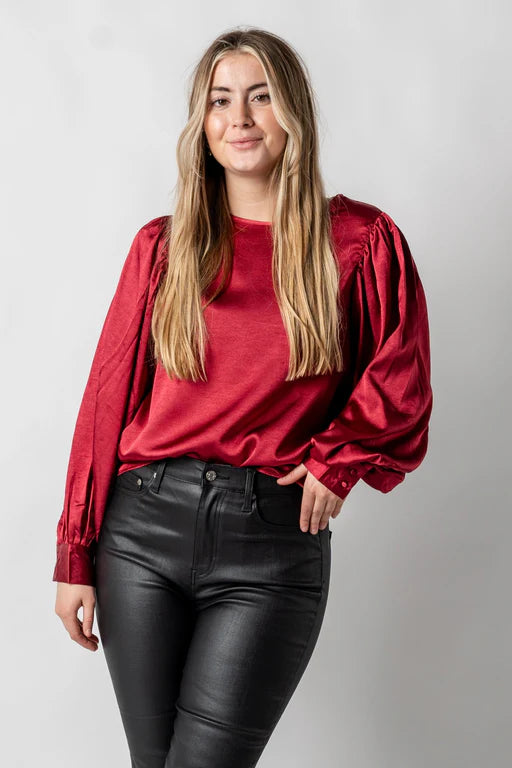Satijnen blouse met ballon mouwen