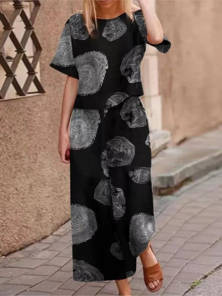 Dames Broek met Wijde Pijpen – Natuurlijke Stoffen – Relaxte Pasvorm – Gedurfd Printontwerp
