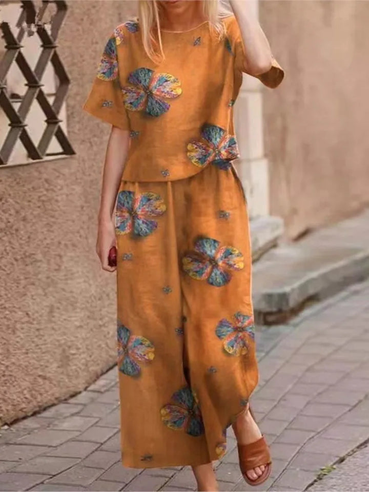 Dames Broek met Wijde Pijpen – Natuurlijke Stoffen – Relaxte Pasvorm – Gedurfd Printontwerp