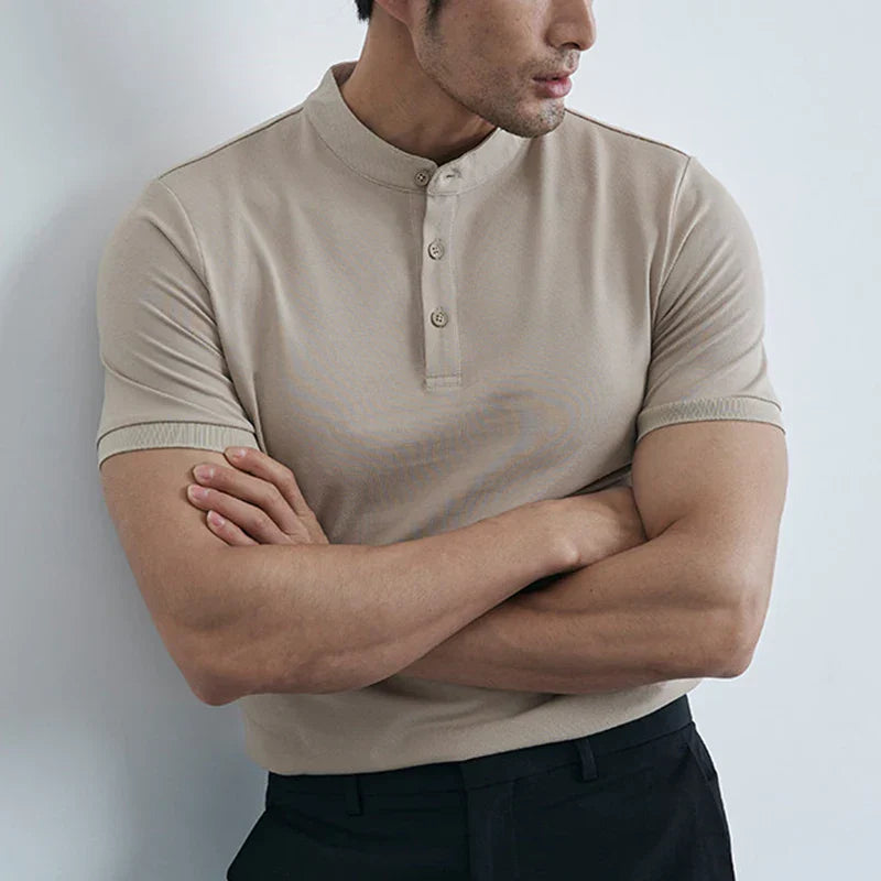 Heren T-shirt – Slim Fit – Kraag zonder knopen – Korte mouw – Ademend ontwerp