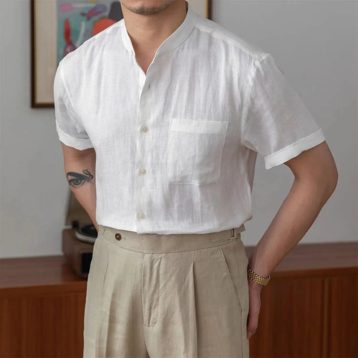 Heren Overhemd – Relaxed Fit – Mandarin Kraag – Lange Mouwen – Natuurlijke Stoffen