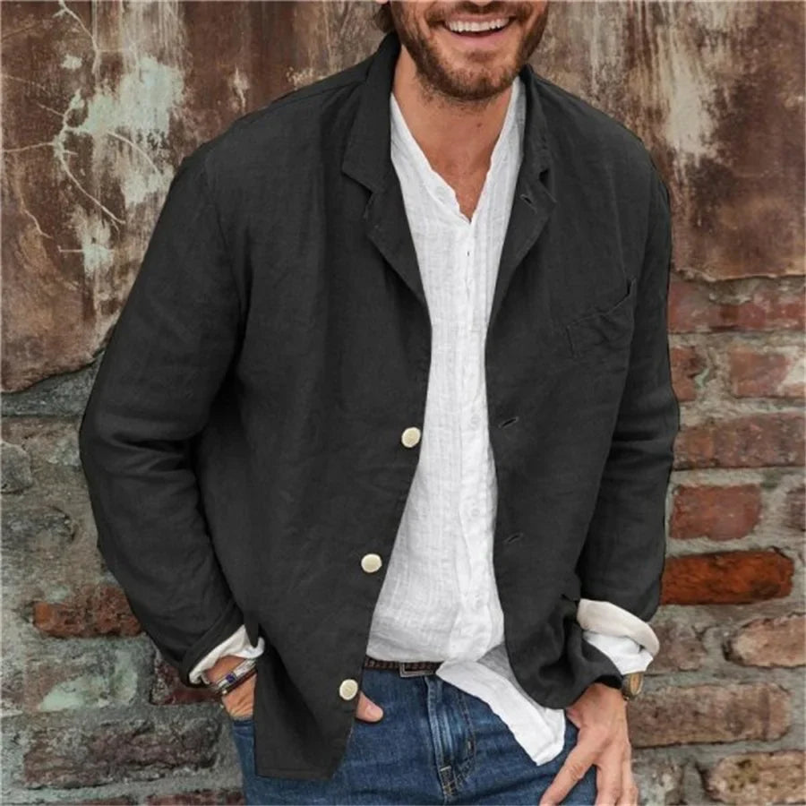 Heren Jack – Casual Pasvorm – Ademend Materiaal – Reverskraag – Knoopsluiting