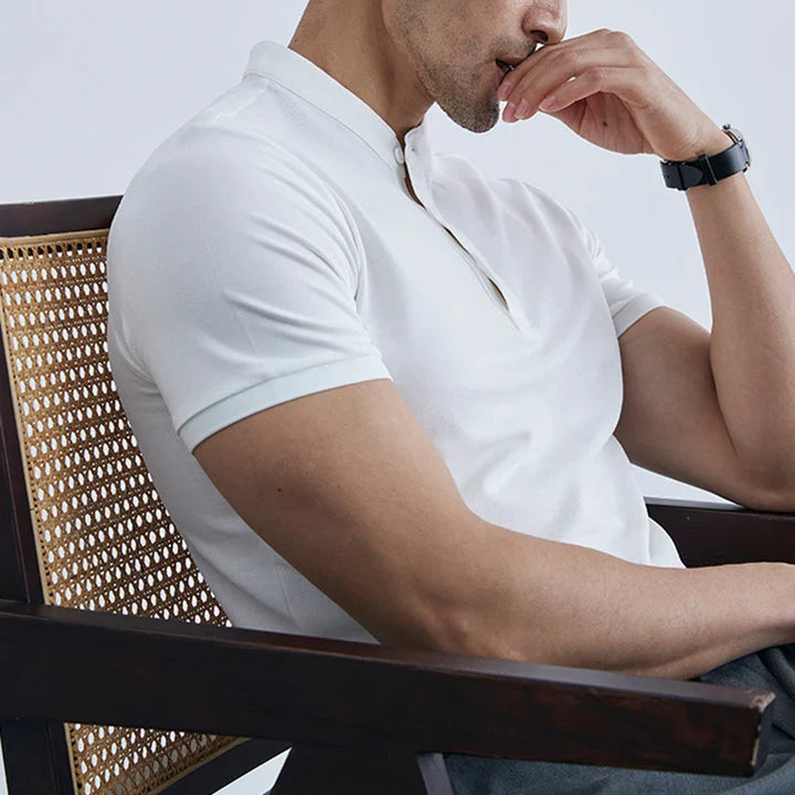 Heren T-shirt – Slim Fit – Kraag zonder knopen – Korte mouw – Ademend ontwerp