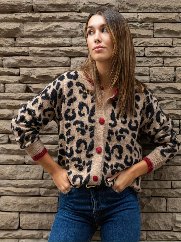 Sophia | Stijlvolle Luipaardprint Cardigan met Knoopsluiting