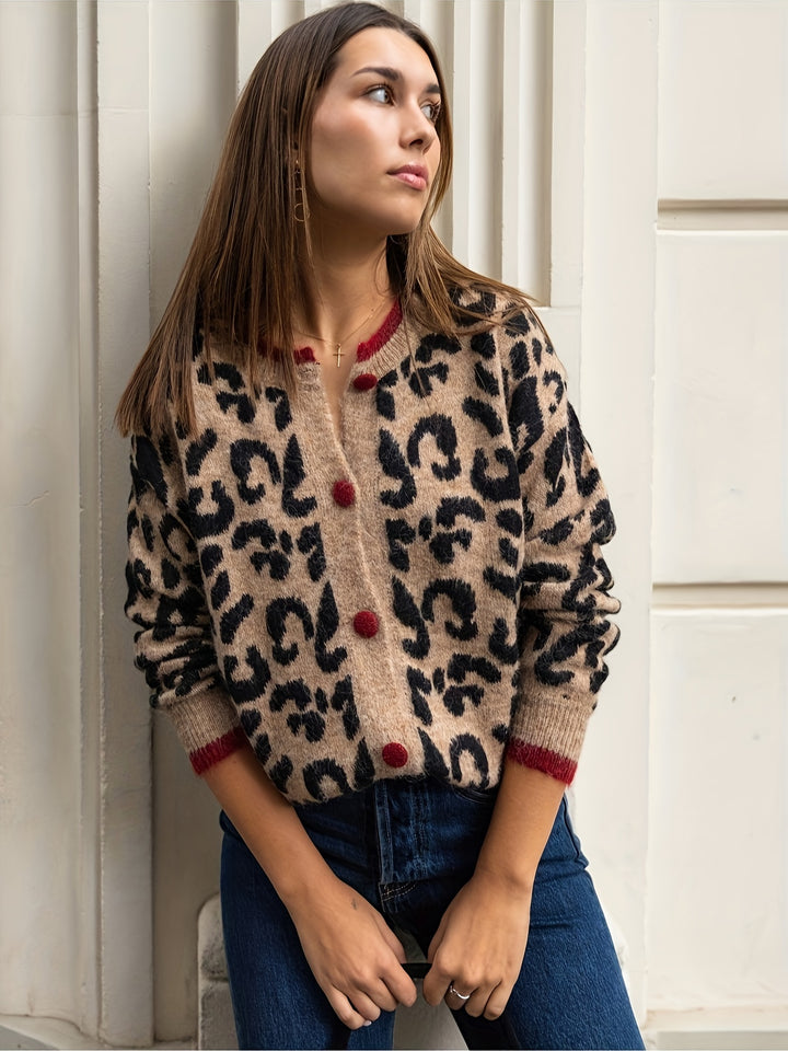 Sophia | Stijlvolle Luipaardprint Cardigan met Knoopsluiting